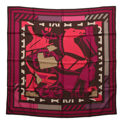 Hermes Silk Puzzle Scarf 90 Marron Glace Rose Cassis 1 of 8