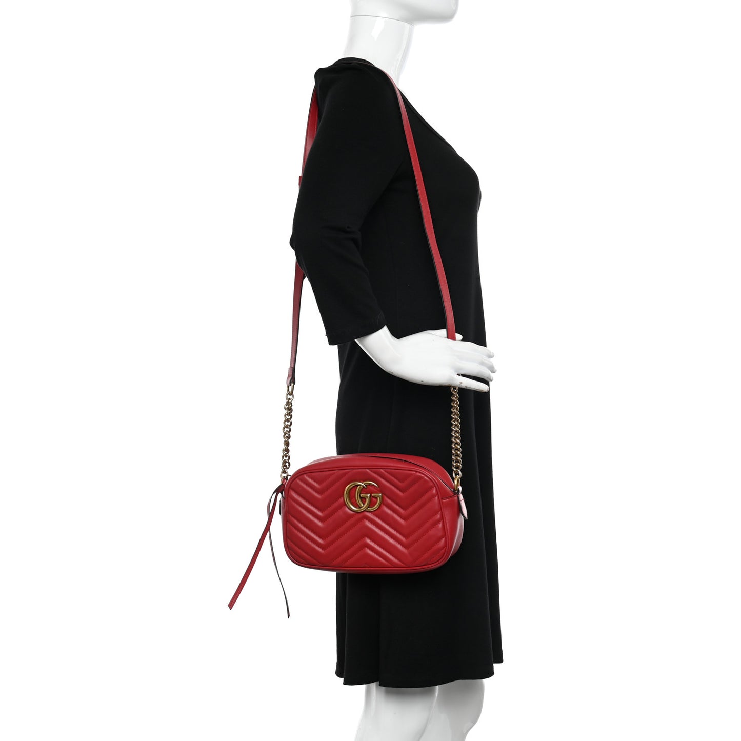Calfskin Matelasse Small GG Marmont Chain Shoulder Bag Hibiscus Red
