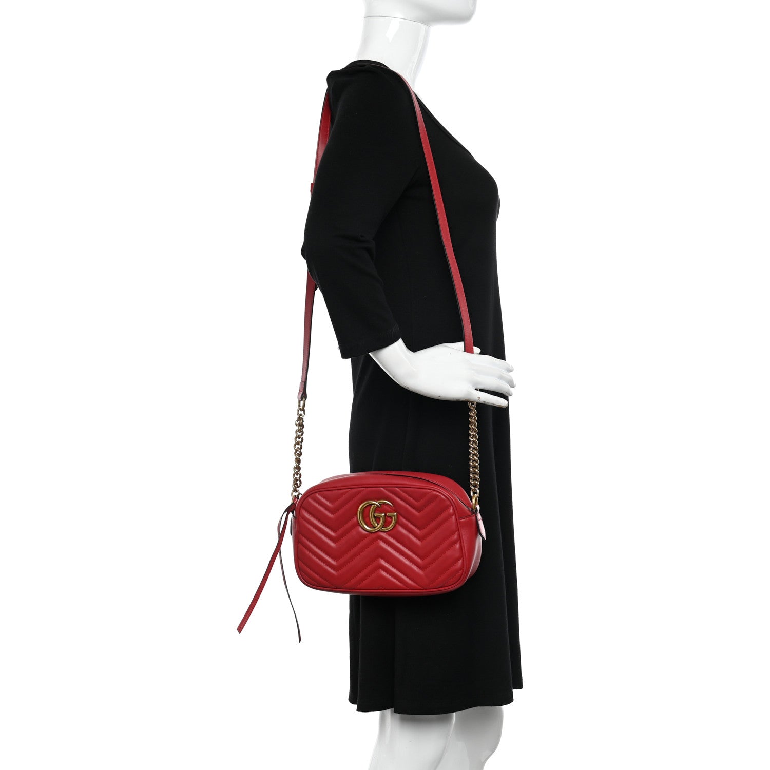 Gucci Calfskin Matelasse Small GG Marmont Chain Shoulder Bag Hibiscus Red 2 of 13