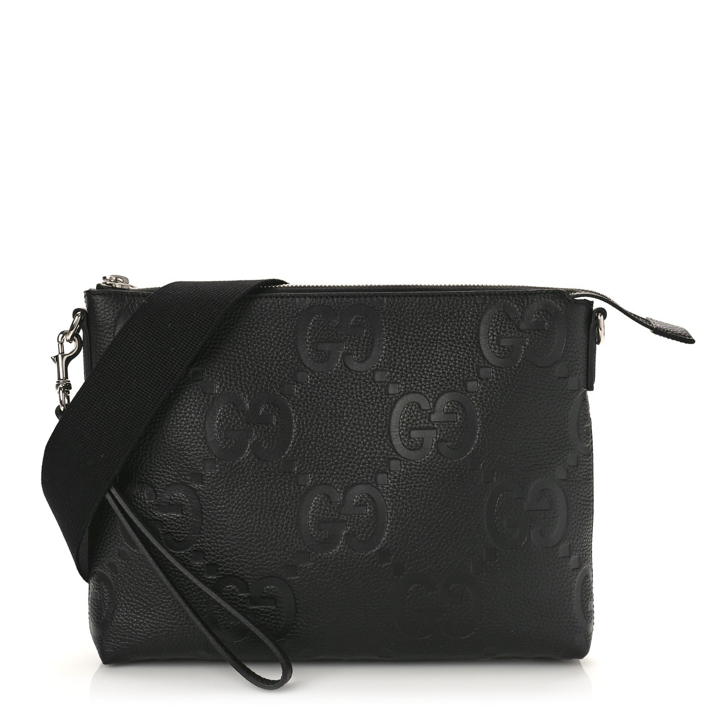 Piuma Calfskin Jumbo GG Embossed Medium Wristlet Messenger Bag Black