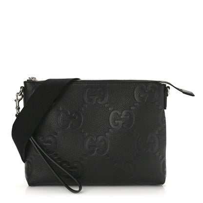 Gucci Piuma Calfskin Jumbo GG Embossed Medium Wristlet Messenger Bag Black 1 of 9