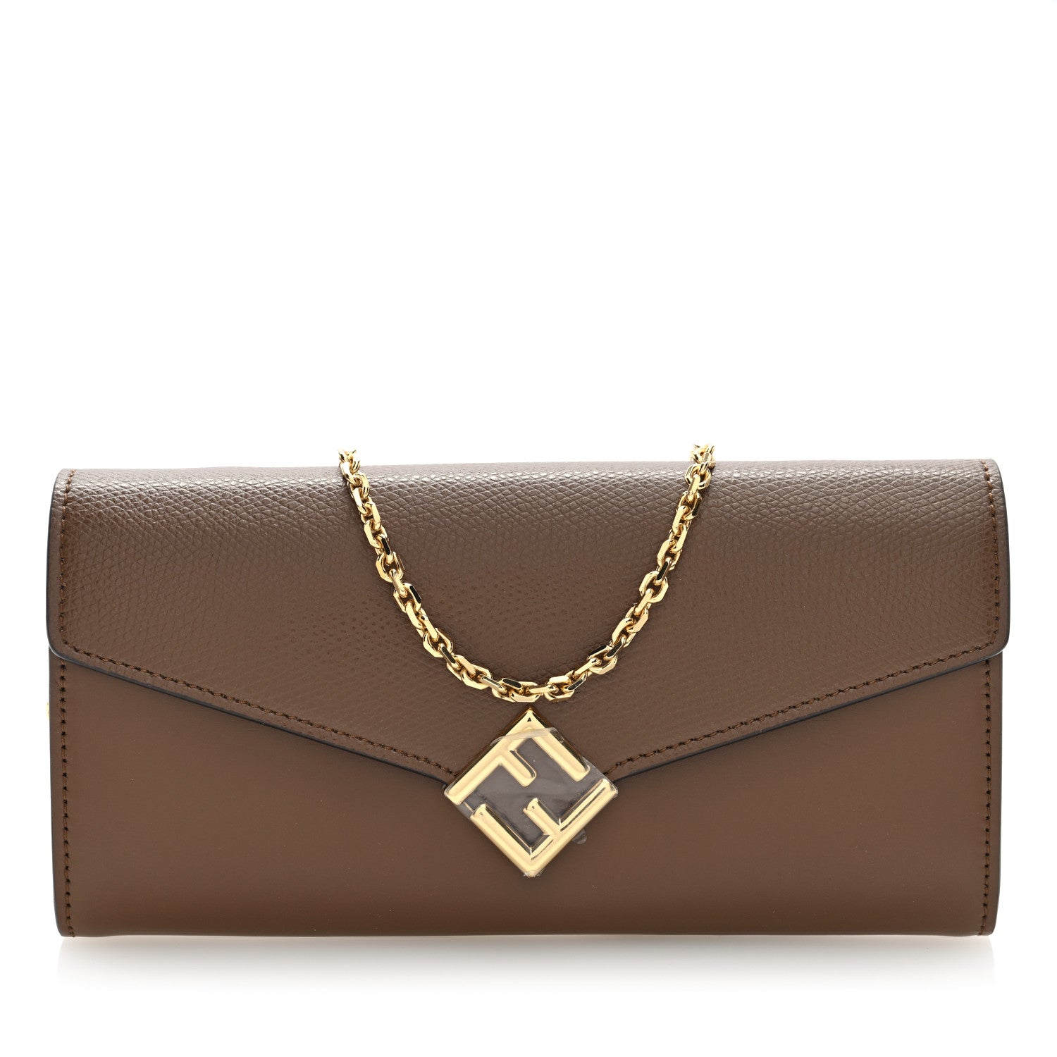 Fendi Vitello King Cruise FF Diamonds Continental Envelope Wallet On Chain Gianduia 1 of 9