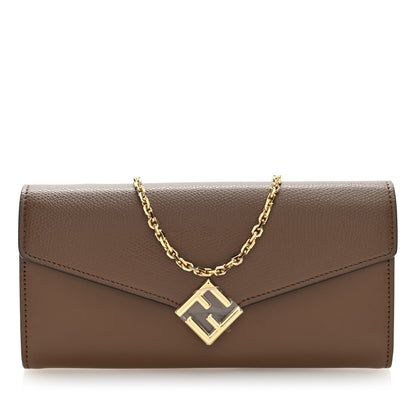 Fendi Vitello King Cruise FF Diamonds Continental Envelope Wallet On Chain Gianduia 1 of 9