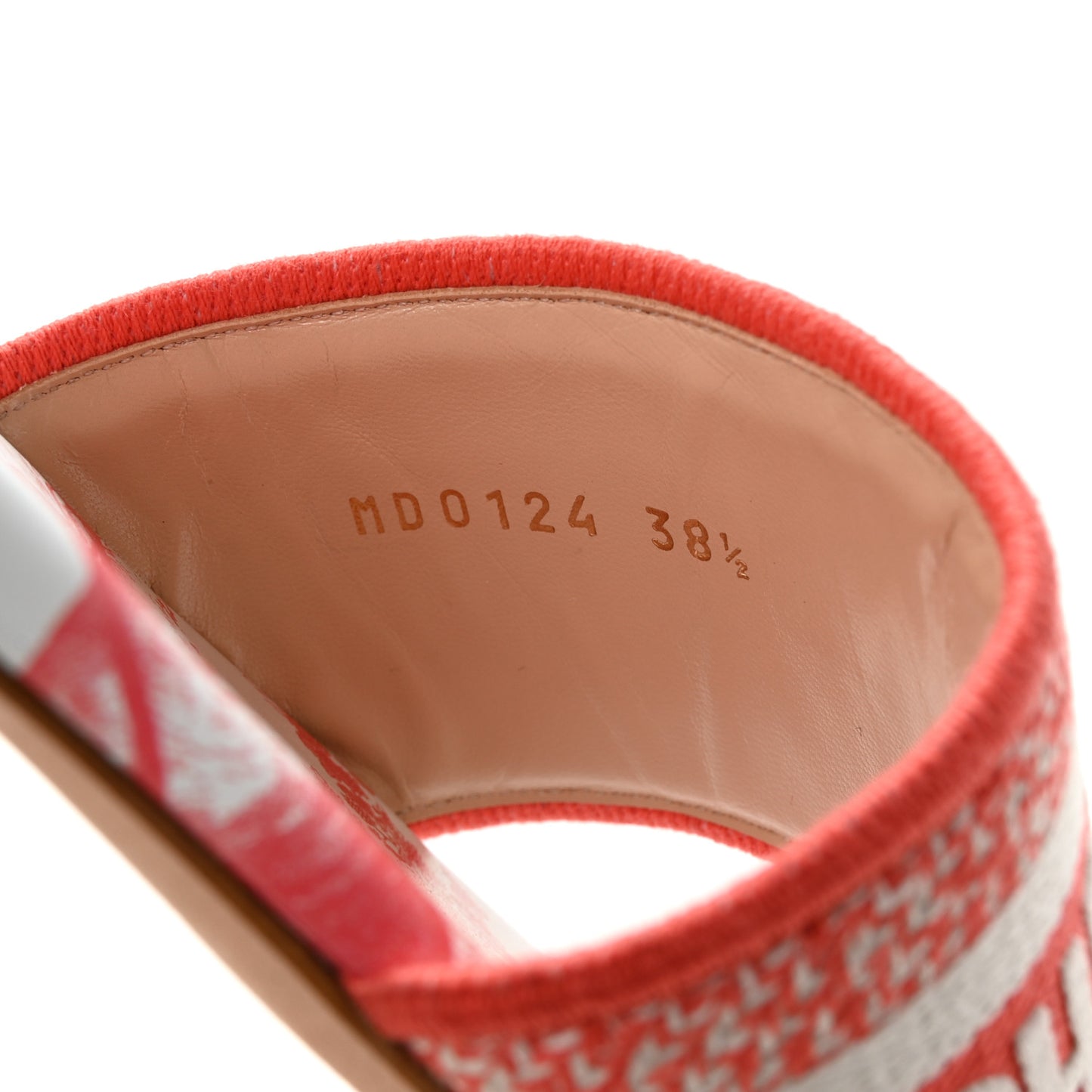 Canvas Toile De Jouy Embroidered Dway Flat Slide Sandals 38.5 Coral