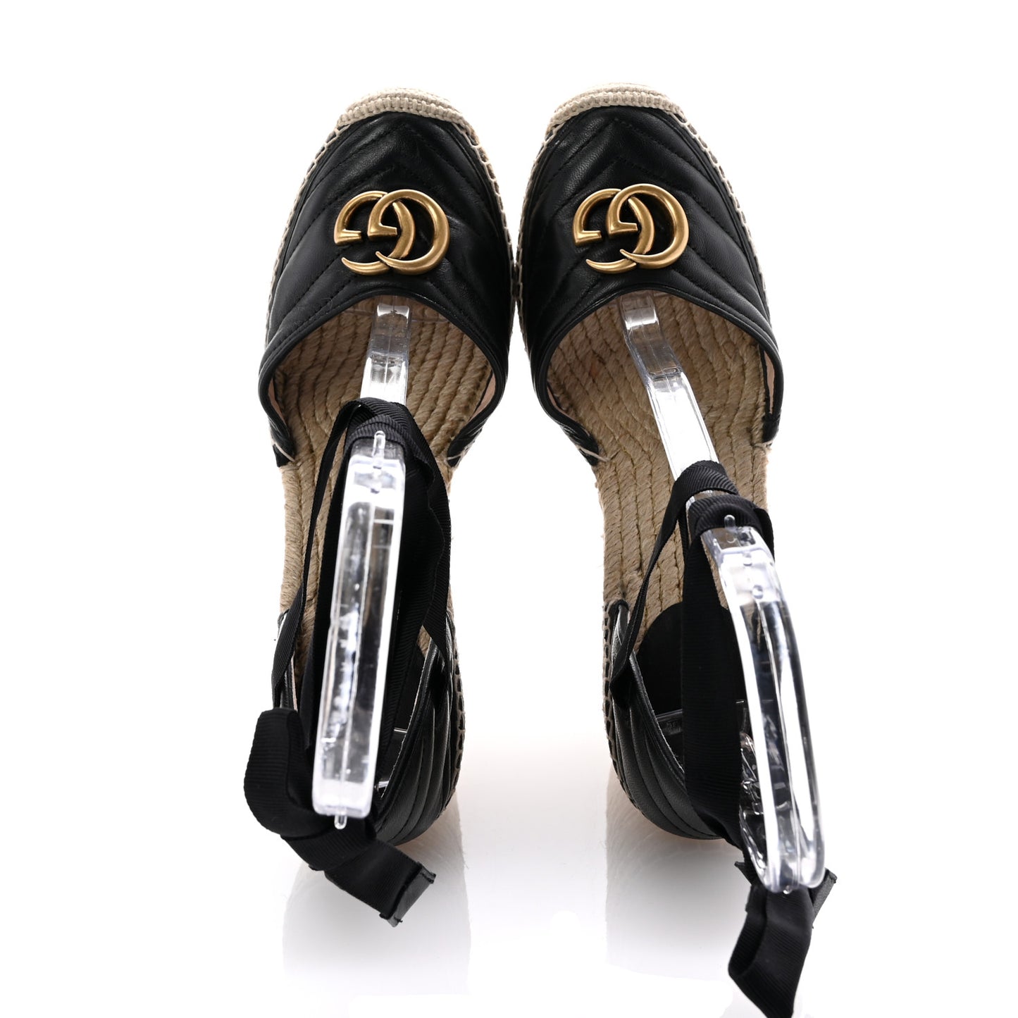 Nappa Matelasse GG Marmont Ankle Wrap Platform 35/120mm Espadrille Wedges 40.5 Black