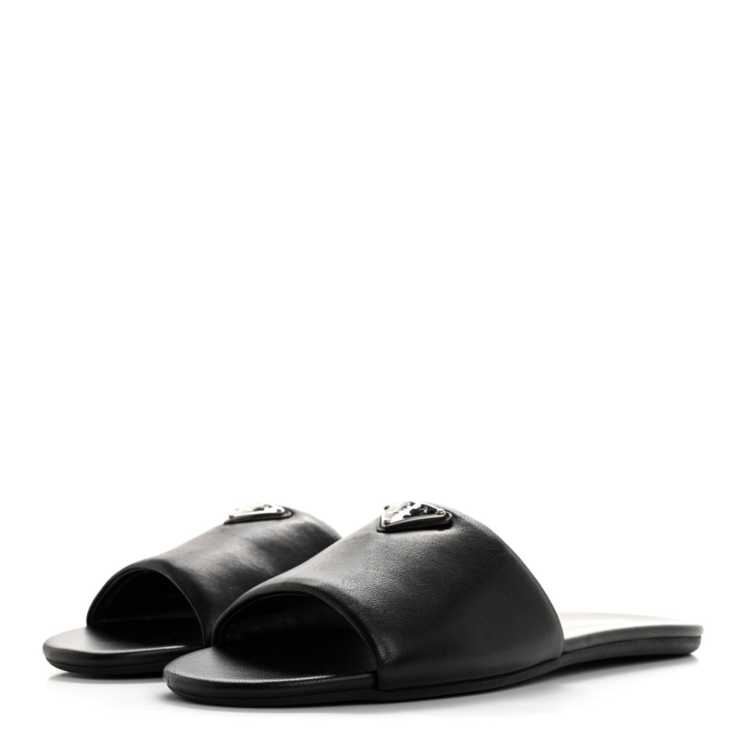 Prada Soft Nappa Metal Triangle Logo Slide Sandals 39 Black 4 of 11