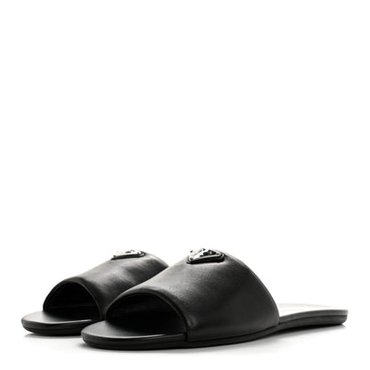 Prada Soft Nappa Metal Triangle Logo Slide Sandals 39 Black 4 of 11