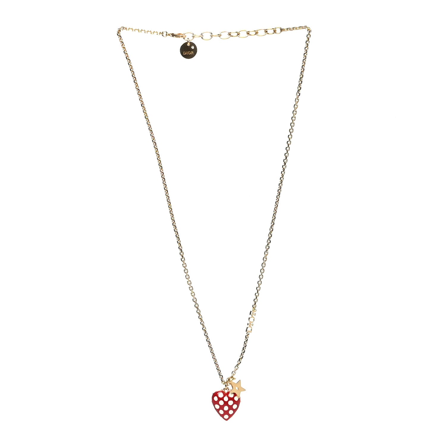 Christian Dior Metal Dioramour Necklace Gold Red 3 of 5