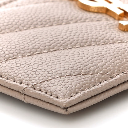 Saint Laurent Grain De Poudre Matelasse Chevron Monogram Credit Card Case Dark Beige 9 of 10