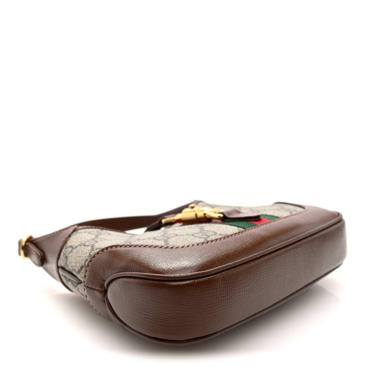 GG Supreme Monogram Azalea Calfskin Web Mini Jackie 1961 Hobo Beige Ebony Brown Sugar