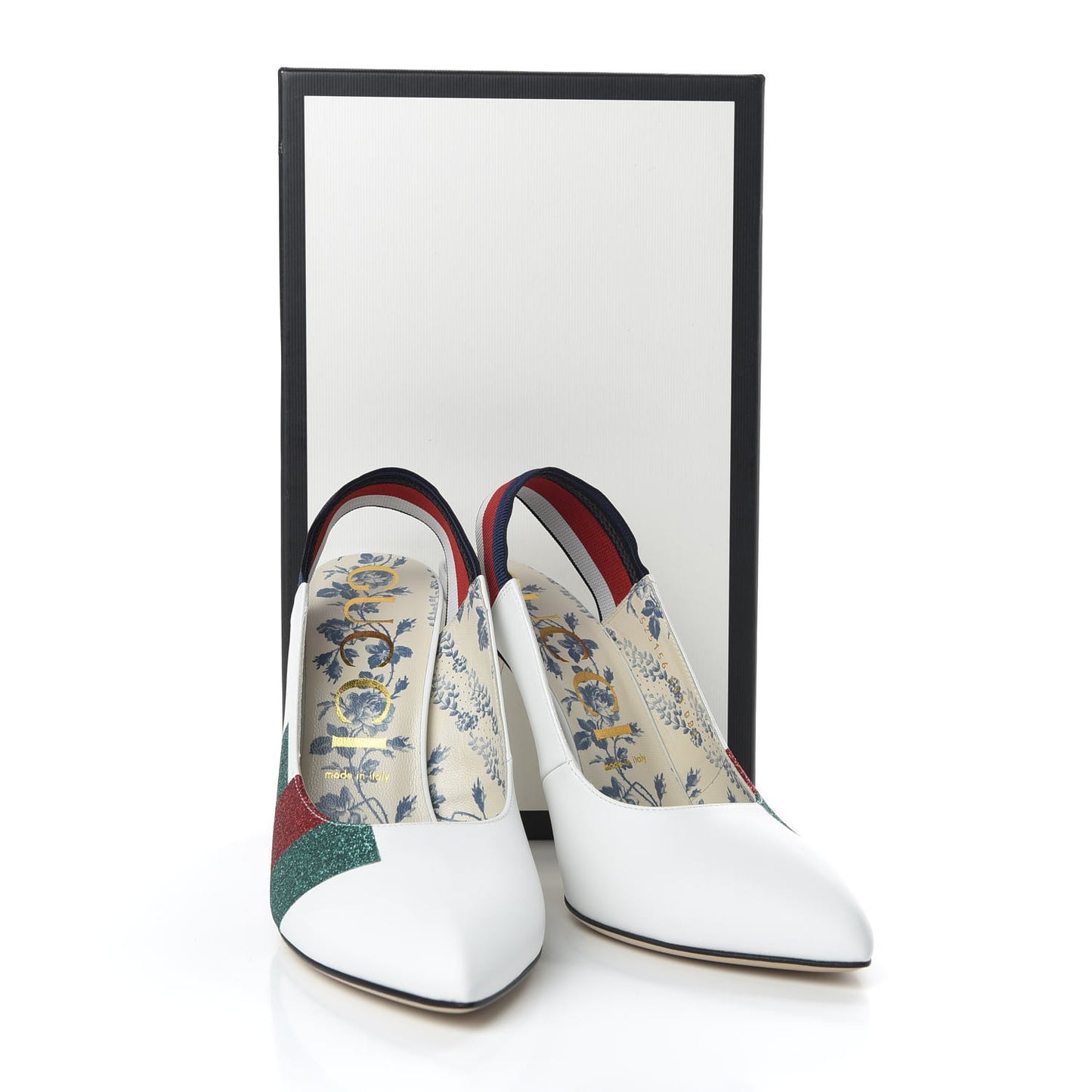 Calfskin Glitter Web High Heel Slingback Pumps 40.5 White