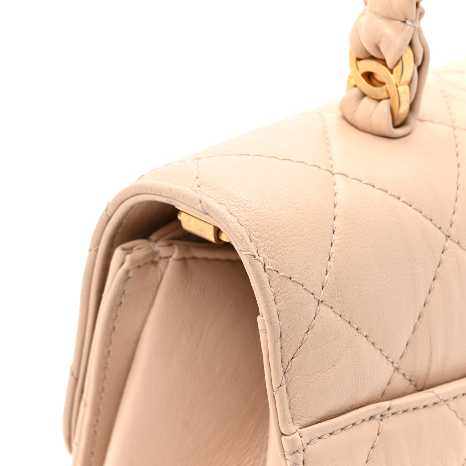 Chanel Crumpled Lambskin Quilted Small CC Links Top Handle Flap Beige 12 of 18