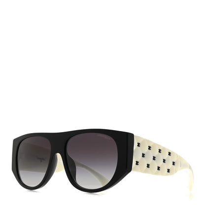 Chanel Acetate Quilted CC Pilot Sunglasses 71465 White Black 1 of 11