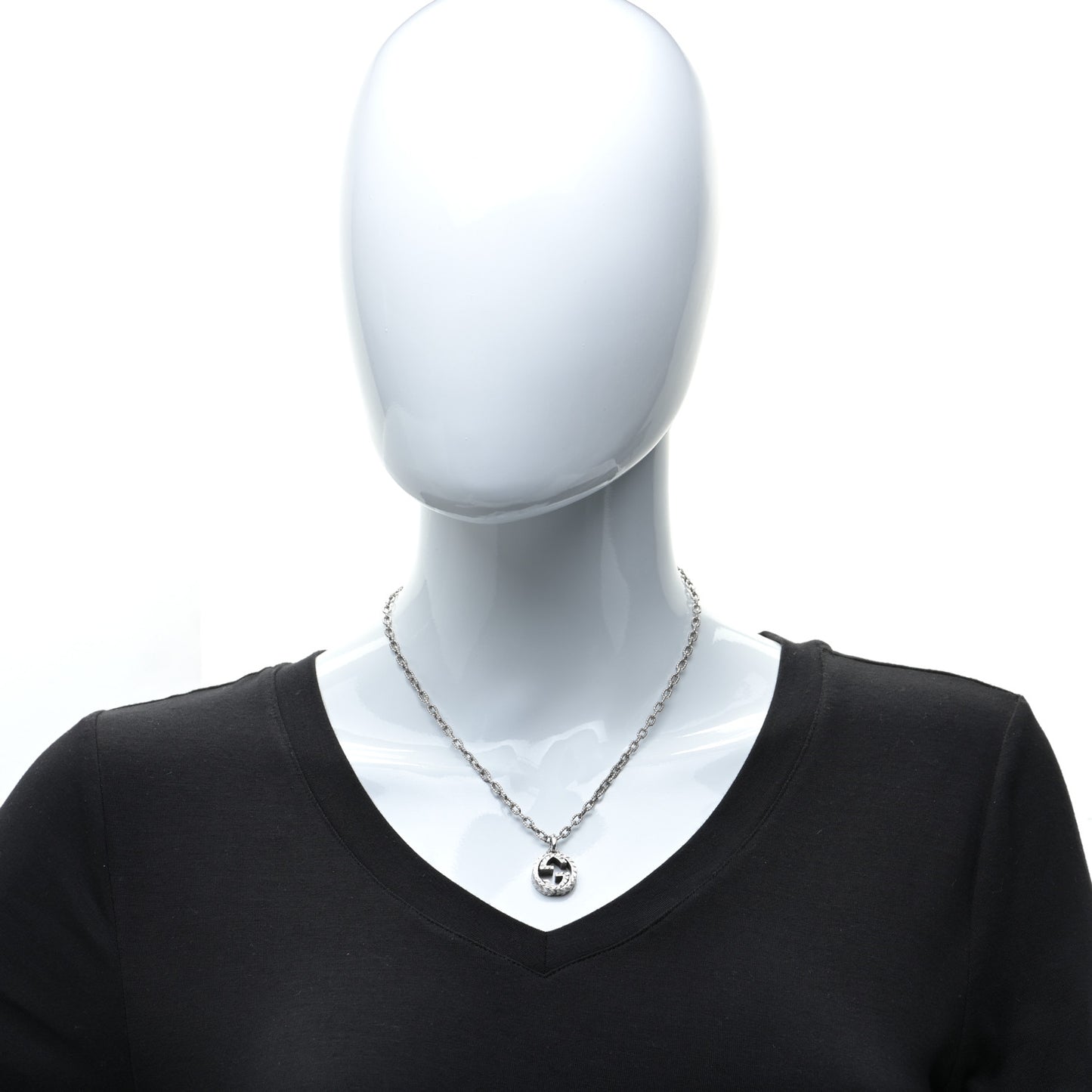 Sterling Silver Small Textured Interlocking G Pendant Necklace