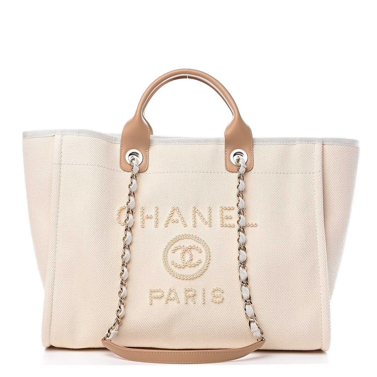 Chanel Canvas Pearl Medium Deauville Tote Ecru Beige 1 of 10
