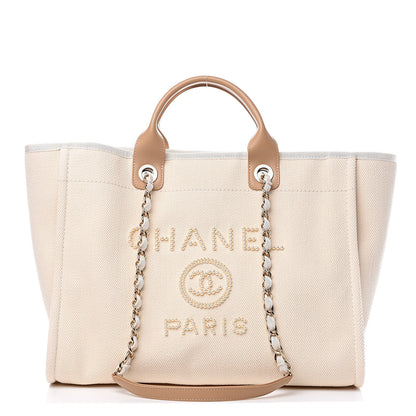 Chanel Canvas Pearl Medium Deauville Tote Ecru Beige 1 of 10