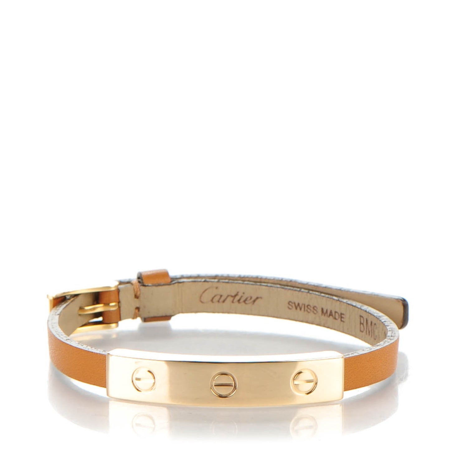 18K Yellow Gold Lambskin 3 Motif LOVE Bracelet Brown