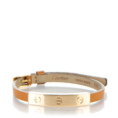 Cartier 18K Yellow Gold Lambskin 3 Motif LOVE Bracelet Brown 1 of 8