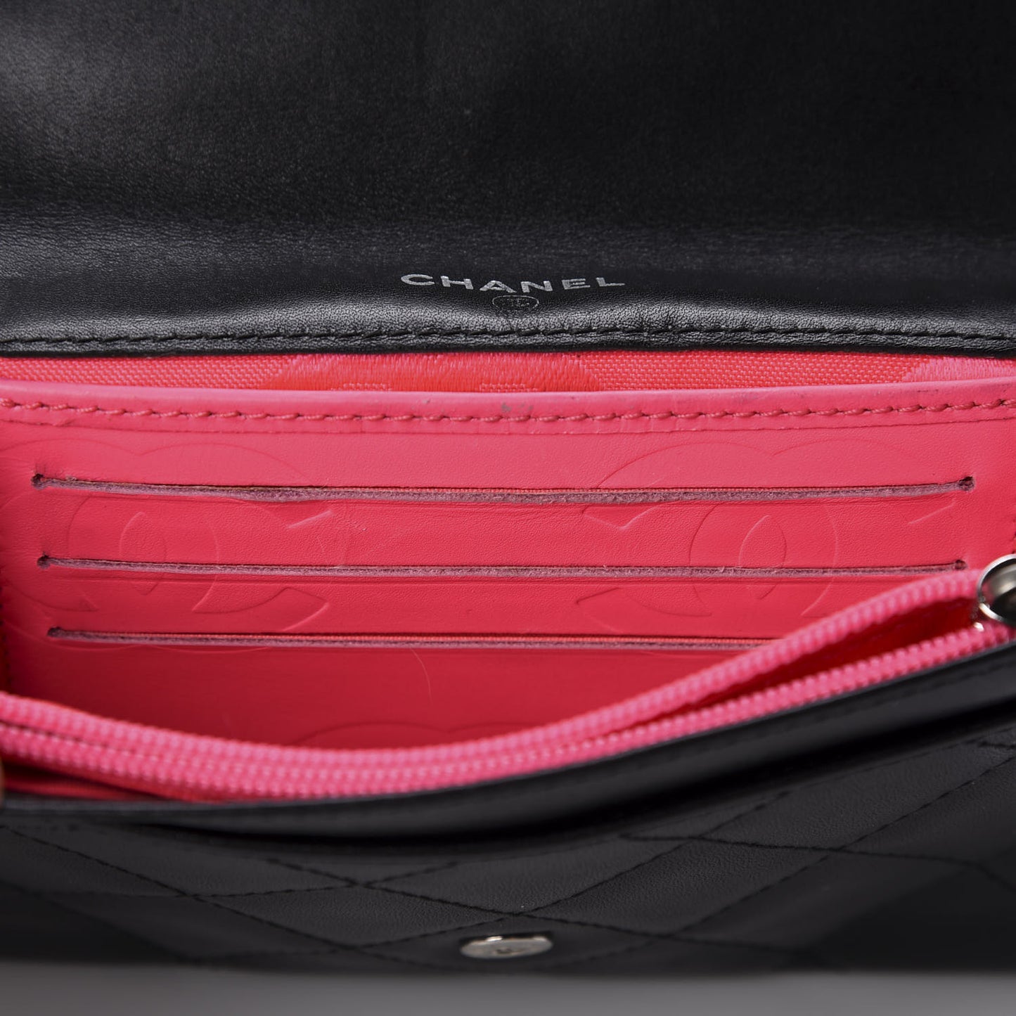 Calfskin Quilted Cambon Flap Wallet Black White