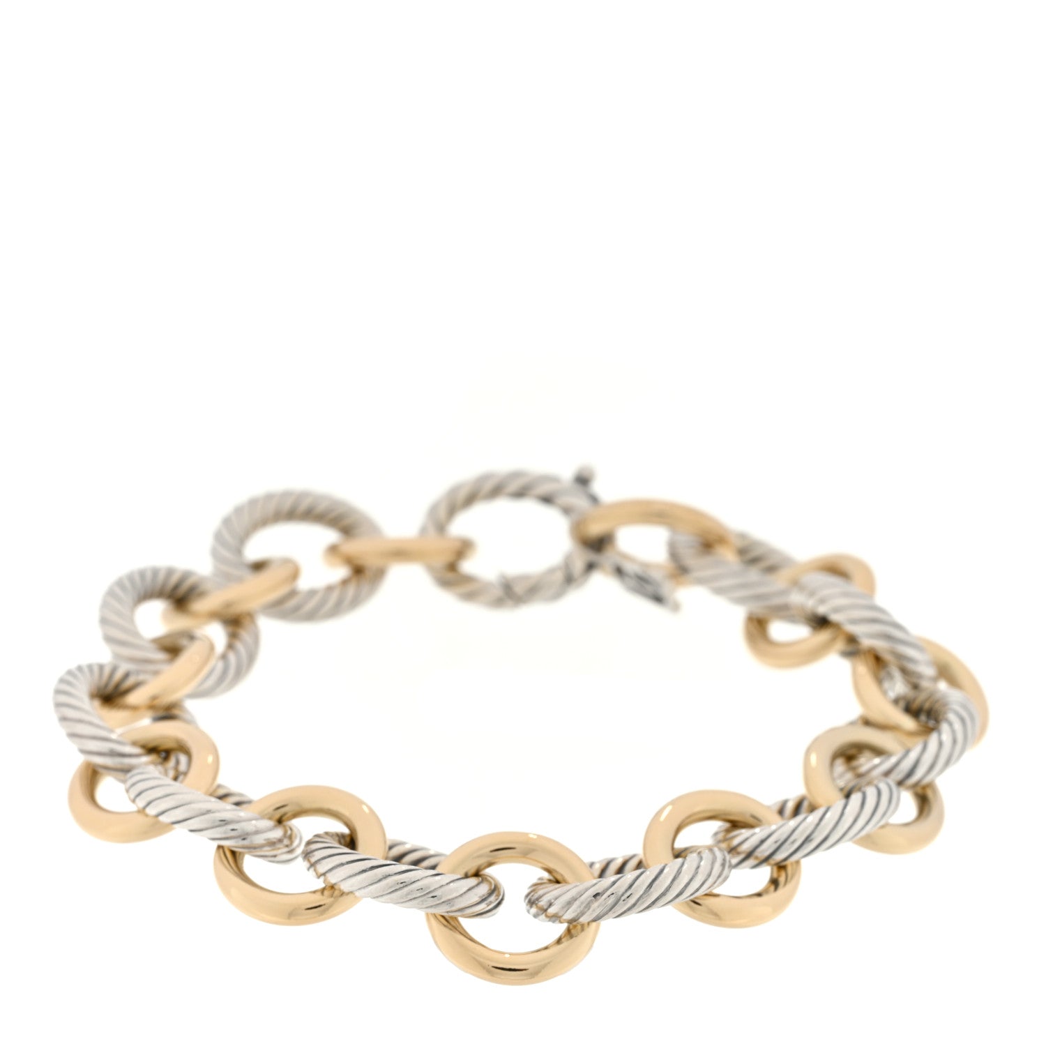 David Yurman Sterling Silver 18K Yellow Gold 12mm Large Oval Link Bracelet 1 of 3