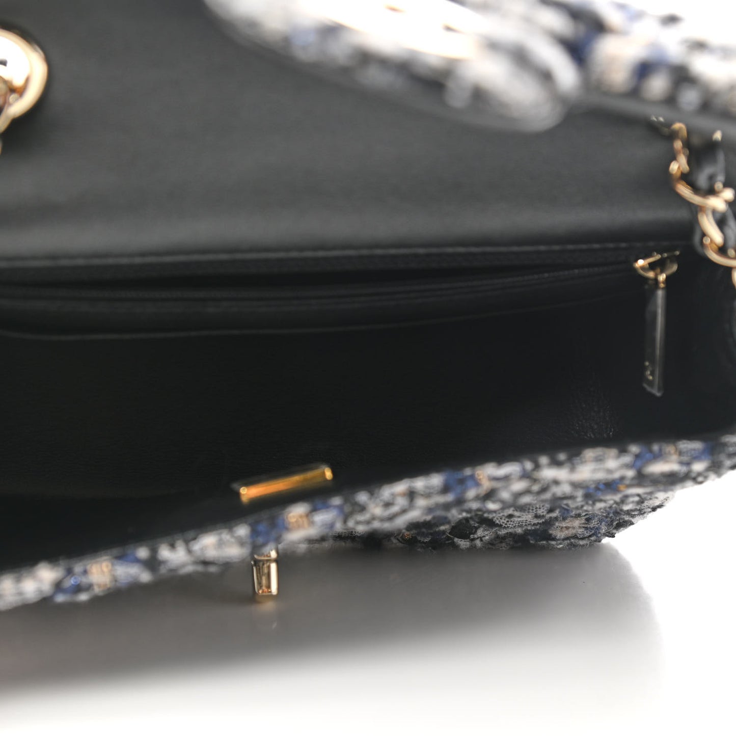 Glittered Tweed Quilted Mini Rectangular Flap Navy Blue
