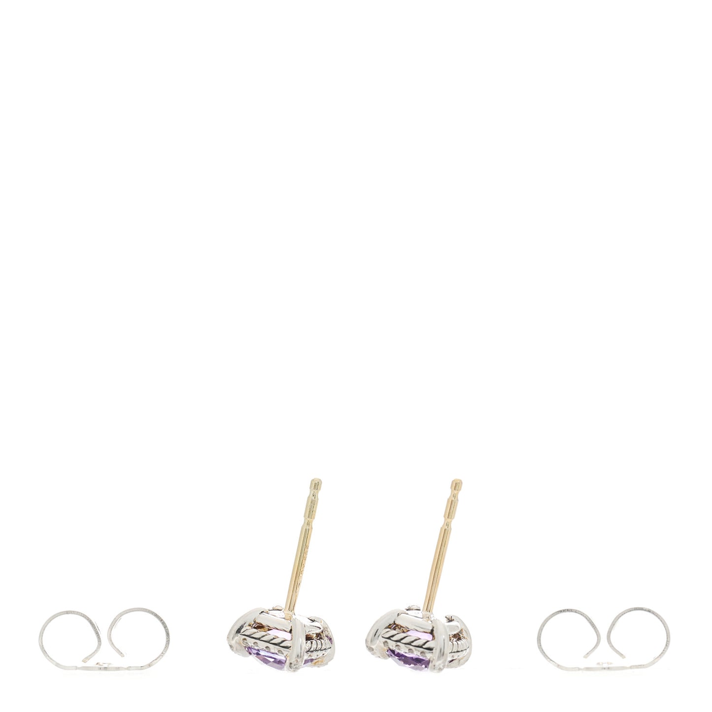 Sterling Silver Diamond Amethyst Chatelaine Bezel Stud Earrings