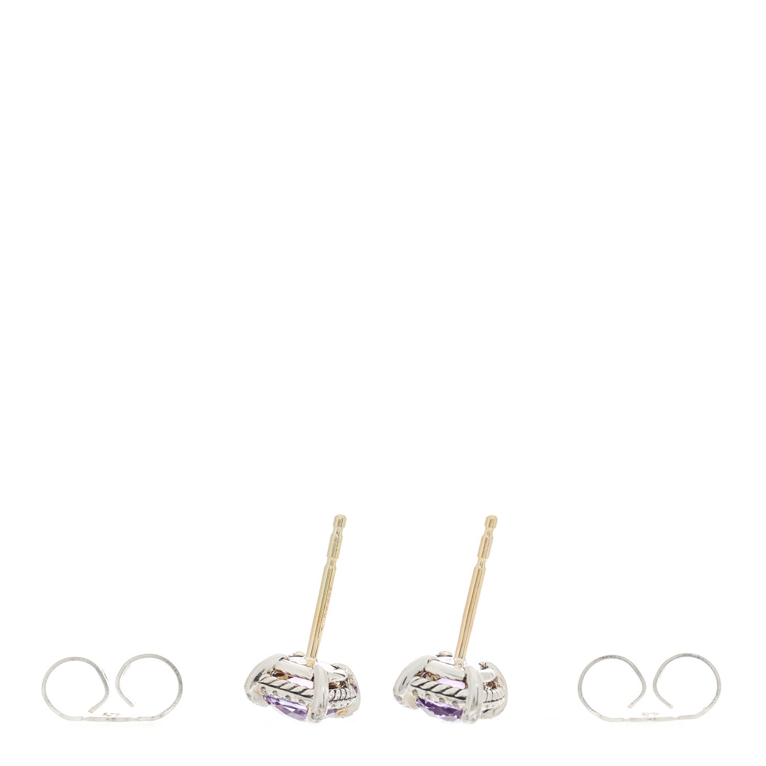 David Yurman Sterling Silver Diamond Amethyst Chatelaine Bezel Stud Earrings 3 of 4