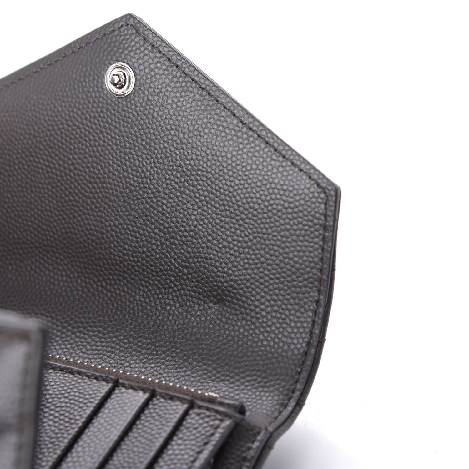 Saint Laurent Grain De Poudre Matelasse Chevron Monogram Compact Tri Fold Wallet Earth 8 of 12