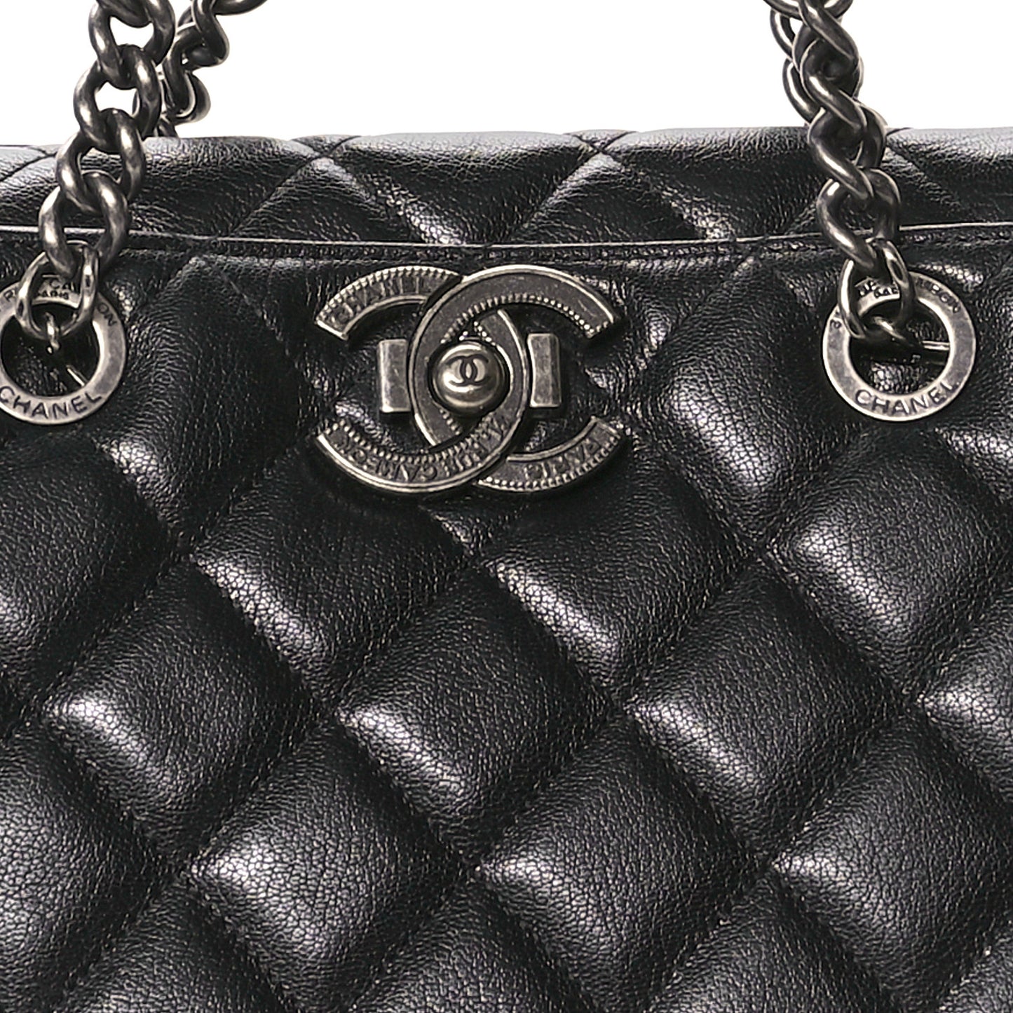 Metallic Goatskin Quilted Large City Rock Shopping Bag Black