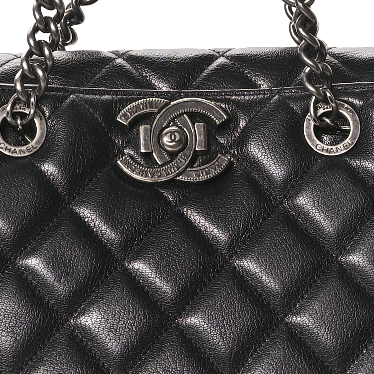 Chanel Metallic Goatskin Quilted Large City Rock Shopping Bag Black 8 of 11