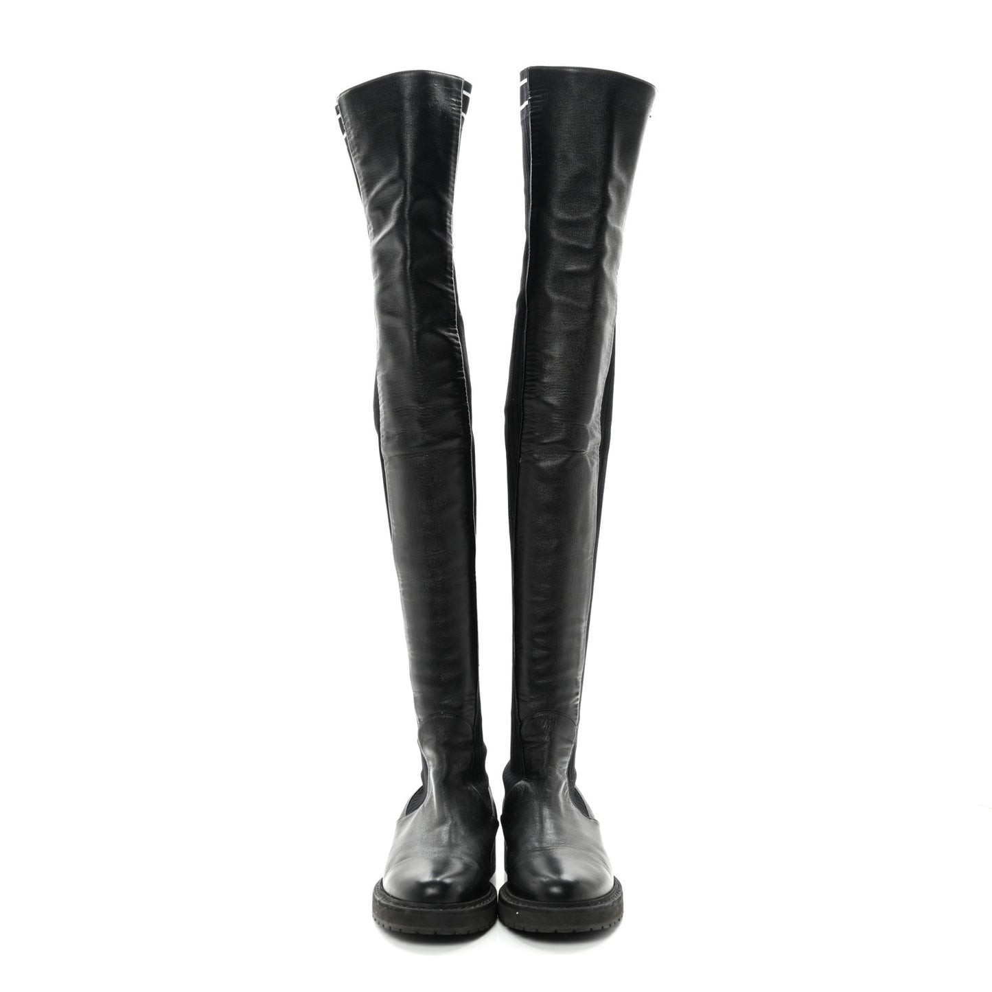 Lambskin Stretch Fabric Logo Rockoko Tall Boots 36 Black White