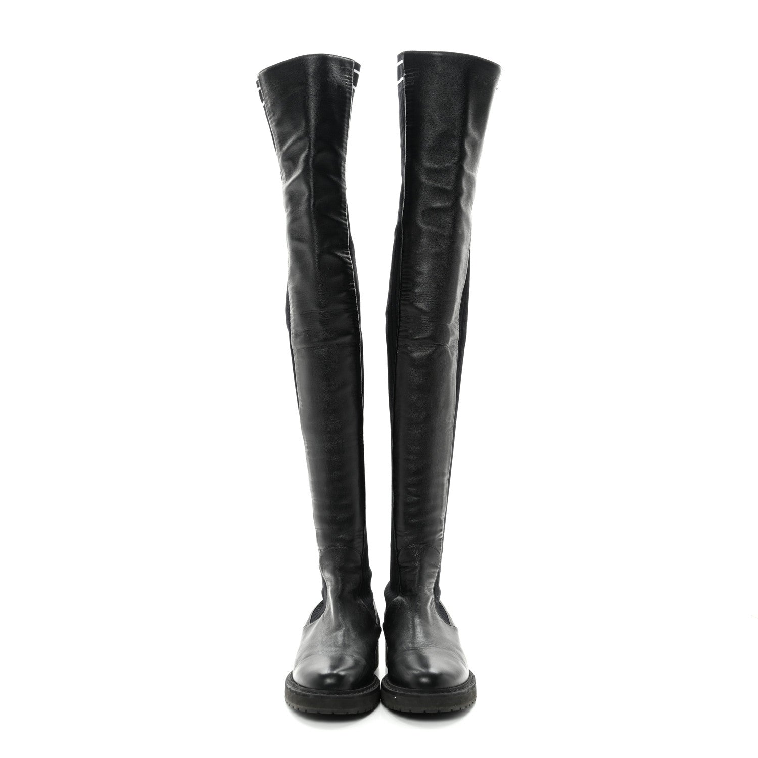 Fendi Lambskin Stretch Fabric Logo Rockoko Tall Boots 36 Black White 2 of 7