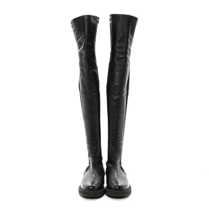 Fendi Lambskin Stretch Fabric Logo Rockoko Tall Boots 36 Black White 2 of 7