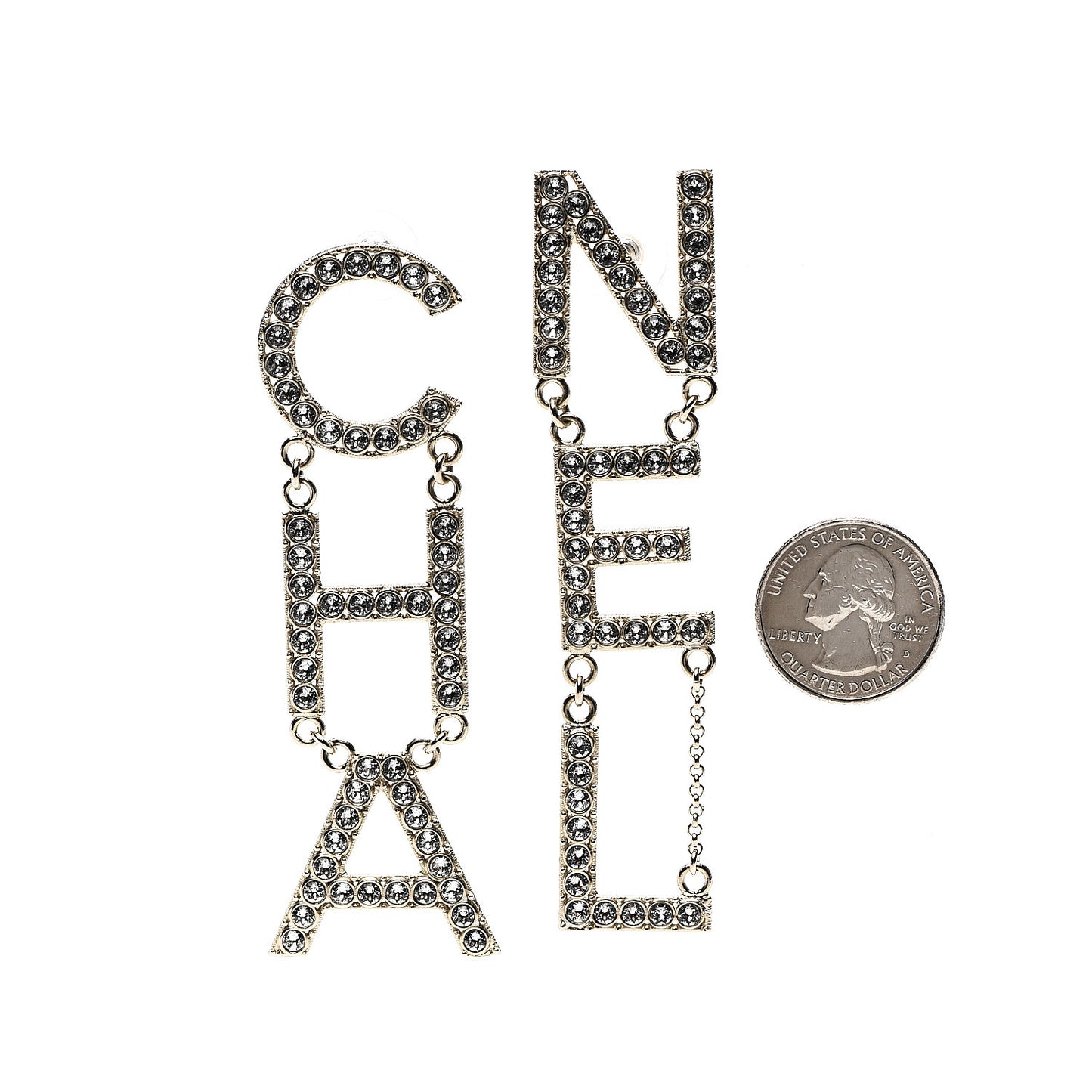 Crystal Cha-Nel Logo Drop Earrings Gold