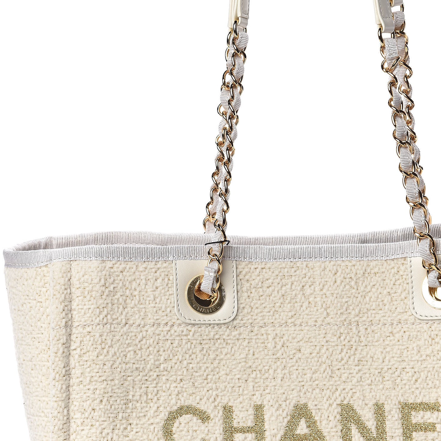 Lurex Boucle Small Deauville Tote White