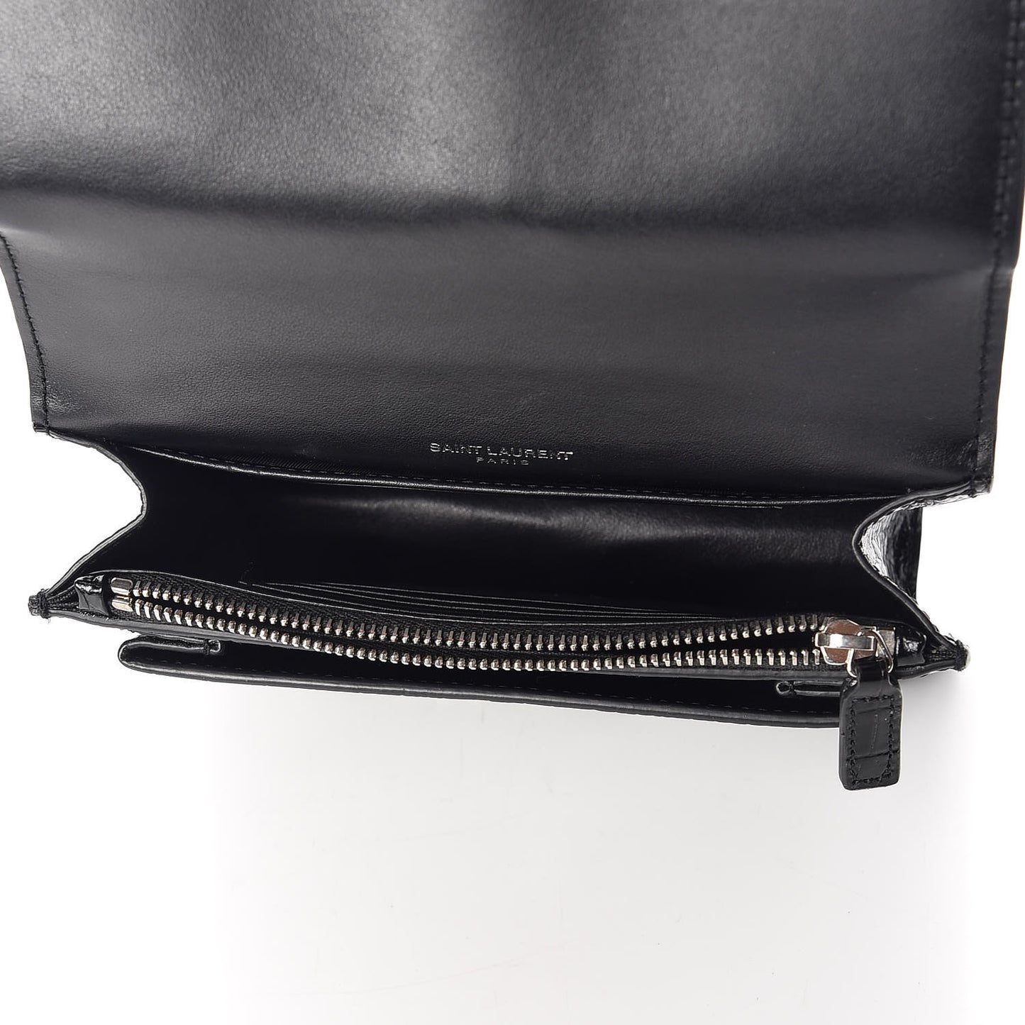 Calfskin Crocodile Embossed Monogram Sunset Chain Wallet Black