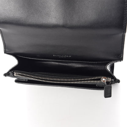 Saint Laurent Calfskin Crocodile Embossed Monogram Sunset Chain Wallet Black 7 of 9