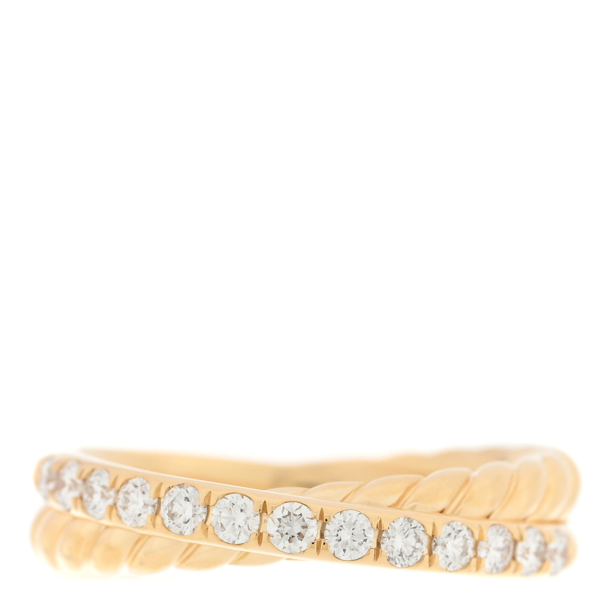 David Yurman 18K Yellow Gold Diamond 5mm Crossover Two Row Ring 56 7.75 1 of 4