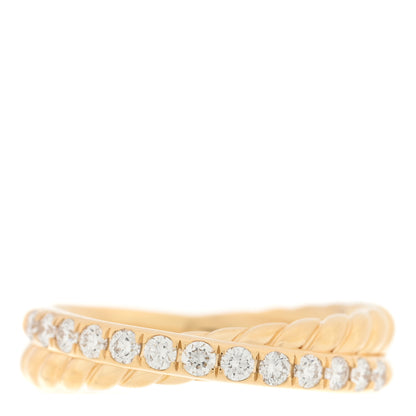 David Yurman 18K Yellow Gold Diamond 5mm Crossover Two Row Ring 56 7.75 1 of 4