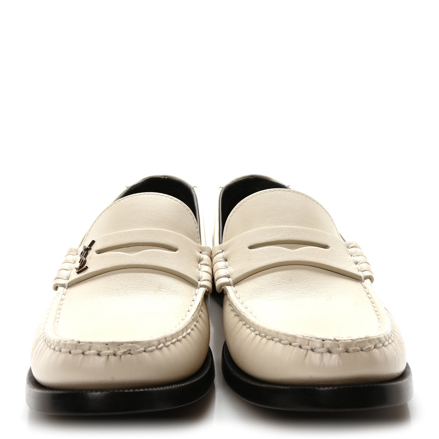 Saint Laurent Calfskin Penny Loafers 37 Pearl 3 of 10