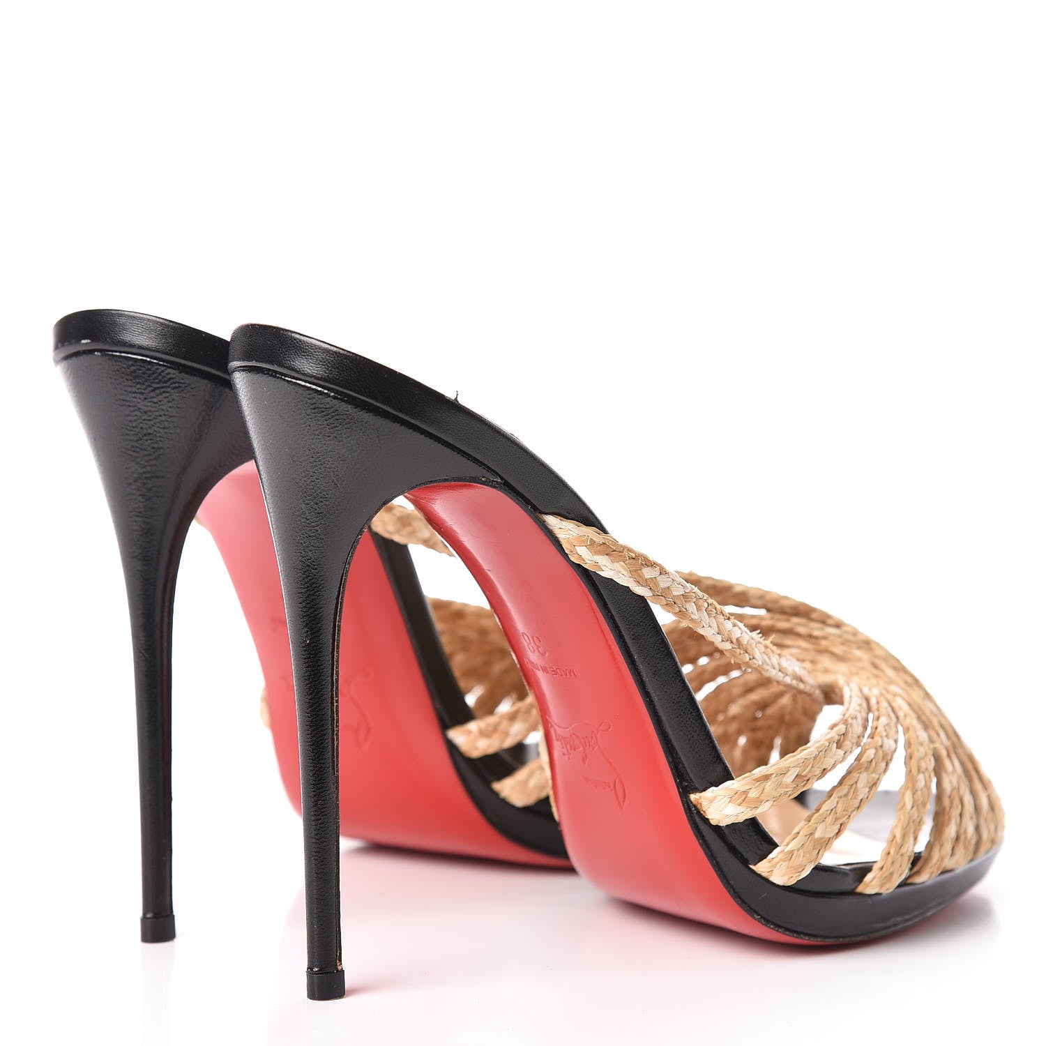 Christian Louboutin Paille Kid Rafimule 120 Slide Sandals 38 Natural Black 4 of 13