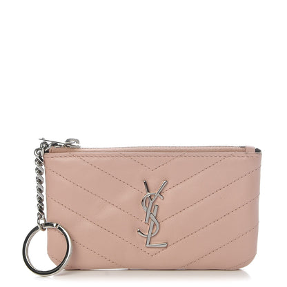 Saint Laurent Calfskin Matelasse Monogram Key Pouch Pale Pink 1 of 8
