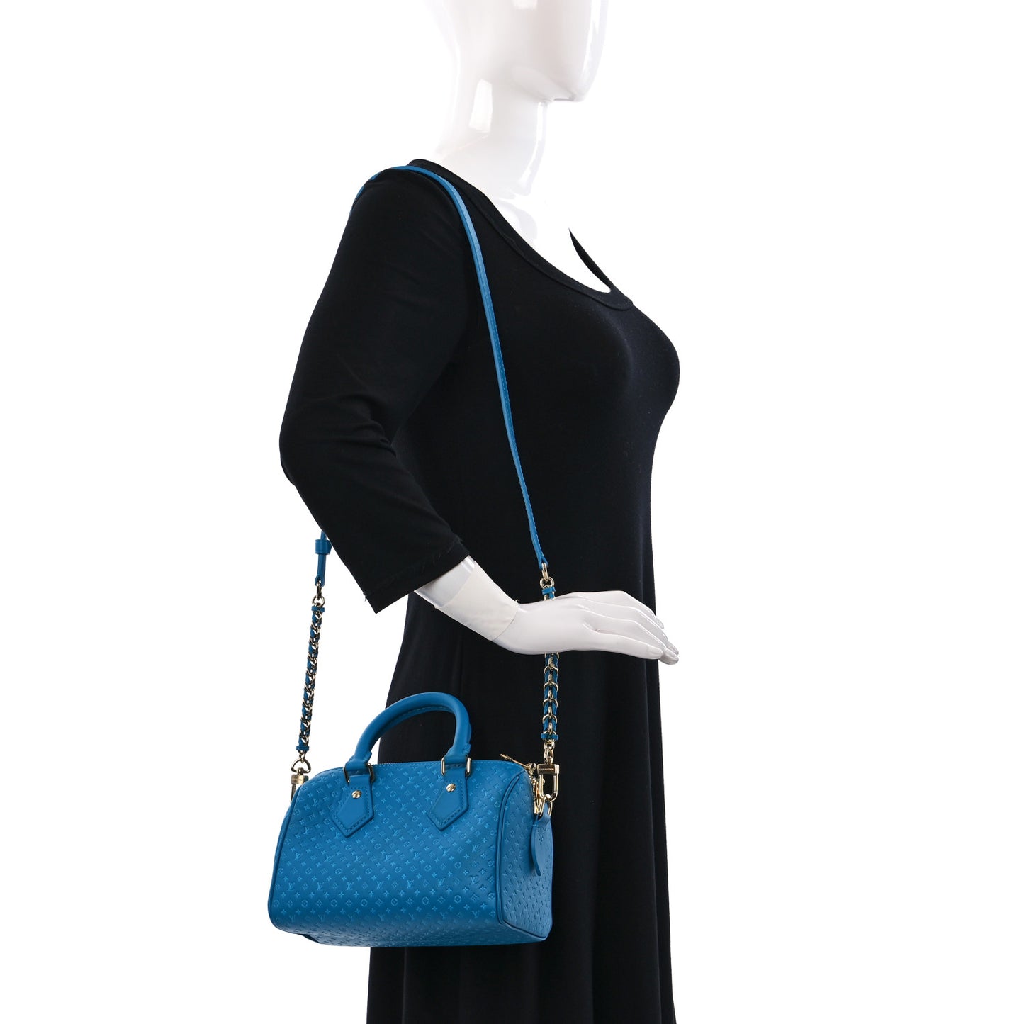 Calfskin Nanogram Embossed Speedy Bandouliere 20 Blue