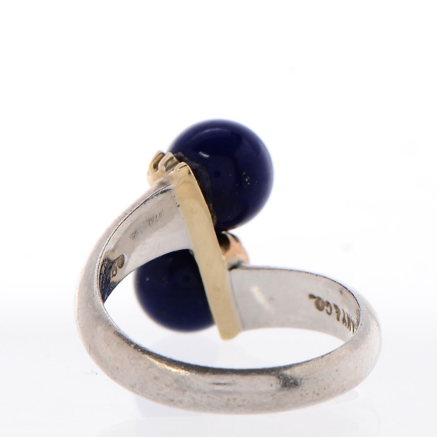 Tiffany Sterling Silver 18K Yellow Gold Lapis Bypass Ring 50 5.25 4 of 5