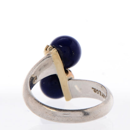 Tiffany Sterling Silver 18K Yellow Gold Lapis Bypass Ring 50 5.25 4 of 5