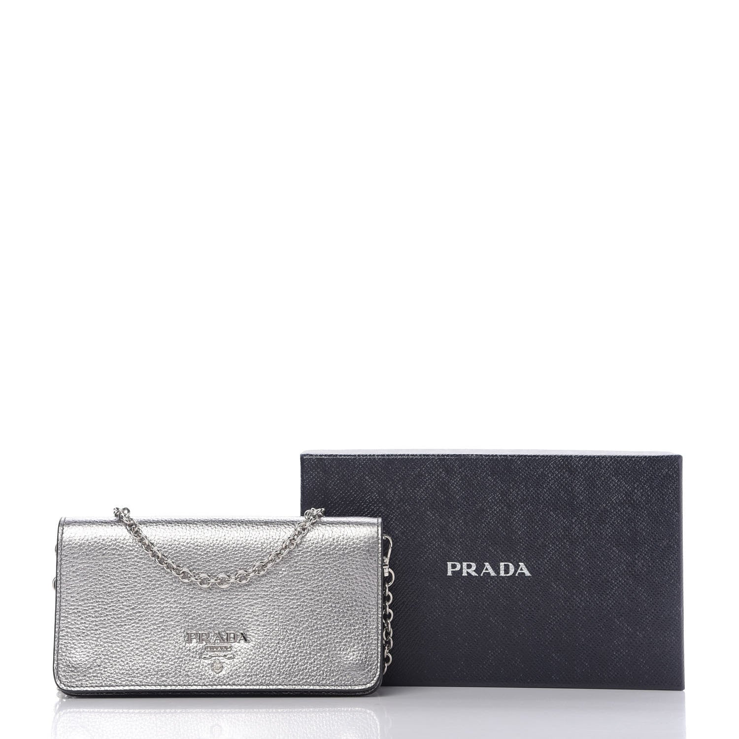 Prada Vitello Daino Chain Wallet Cromo 10 of 10