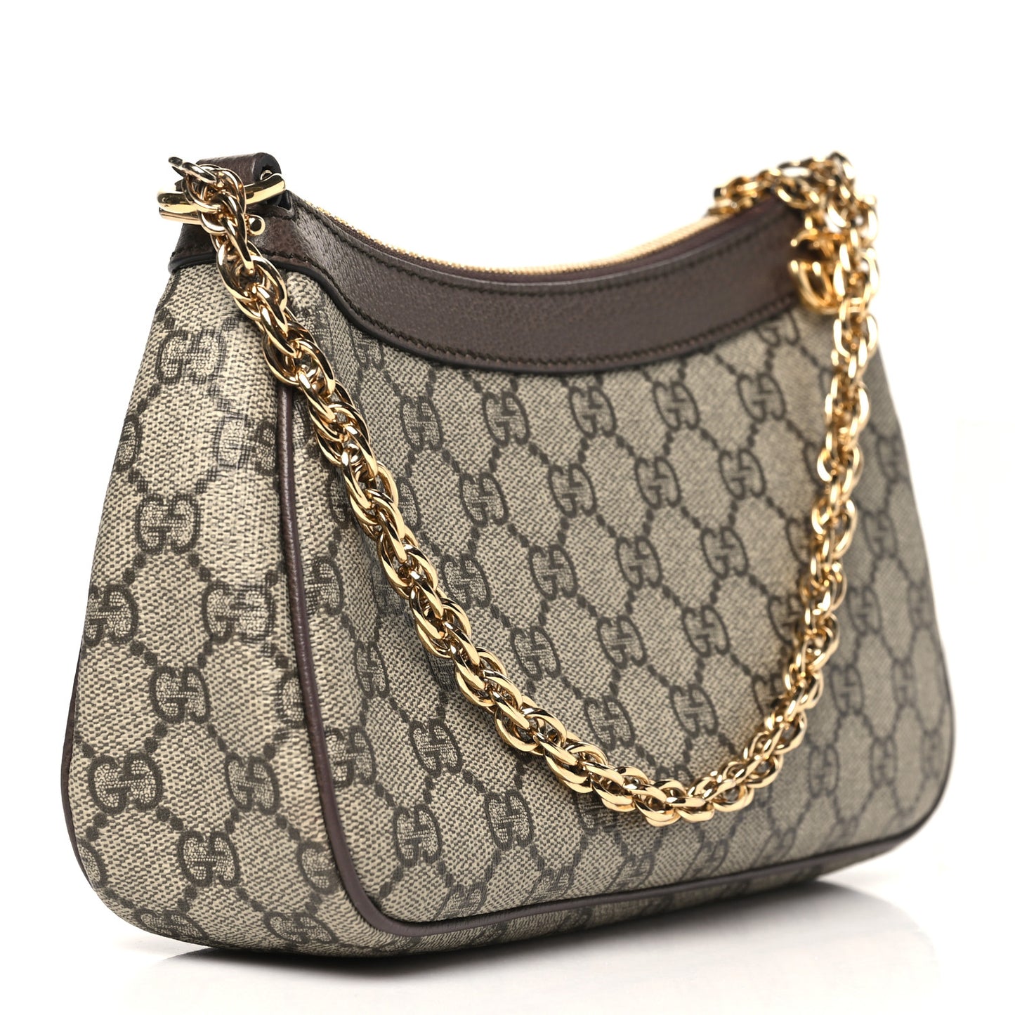 GG Supreme Monogram Textured Dollar Calfskin Web Small Ophidia GG Handbag Beige Ebony New Acero