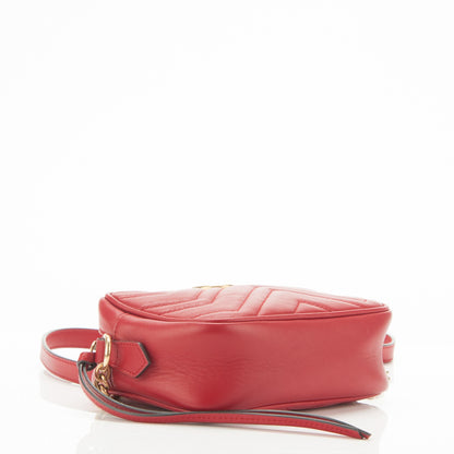 Gucci Calfskin Matelasse Mini GG Marmont Chain Shoulder Bag Hibiscus Red 4 of 7