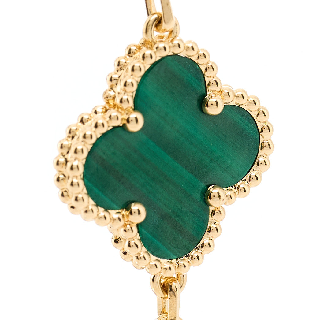 18K Yellow Gold Malachite 5 Motifs Vintage Alhambra Bracelet