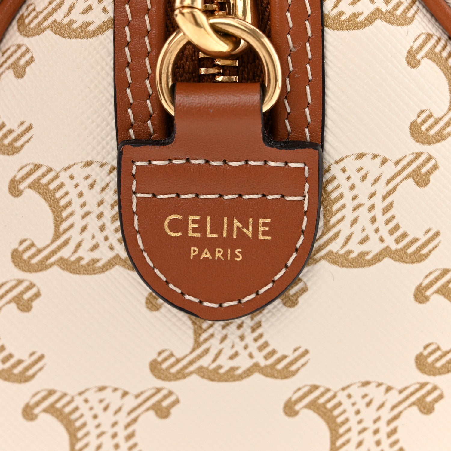 Celine Triomphe Canvas Calfskin Small Boston Bag White 6 of 11